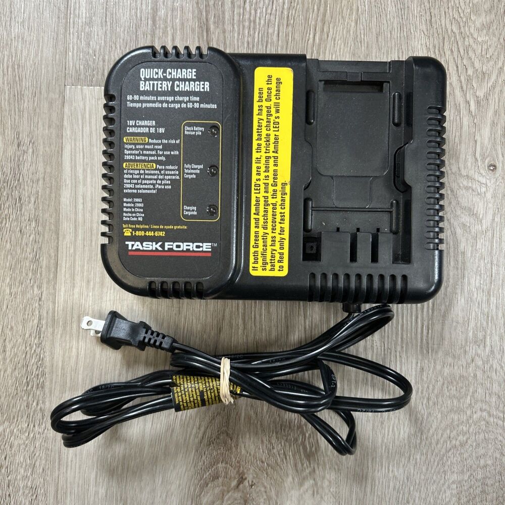Task Force 18v Battery Charger Model 29063 60-90 Minute Charge Time